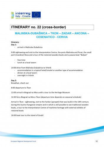 ITINERARY no. 22 (cross-border) MALINSKA-DUBAŠNICA – TKON – ZADAR – ANCONA – CESENATICO - CERVIA